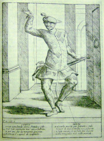 Арлекин, рисунок Мителли (XVII в.)