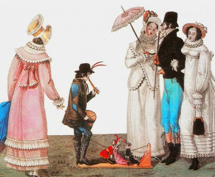 Кукольное представление гравюра. Франция. 1815